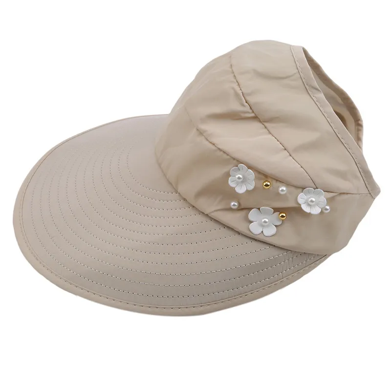 Женская Складная Солнцезащитная шляпа с УФ-защитой, летние солнцезащитные шляпы, козырек, Солнцезащитная Гибкая шляпа, женская пляжная шляпа, новое поступление - Цвет: cream-coloured