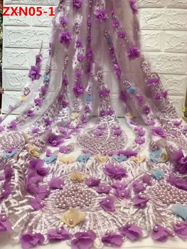 

colorful Tulle Beaded Lace Fabric Wholesale / 3D handwork French tulle lace for wedding