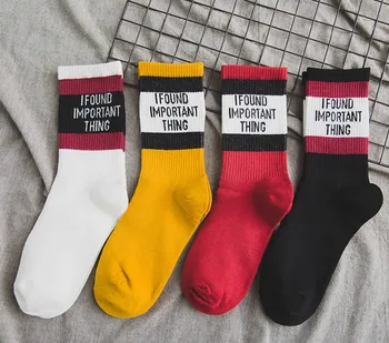 

Women Men Cotton Socks Important Long Letters Lovers Color Spring Autumn Street Skateboard Crew Socks Solid Casual