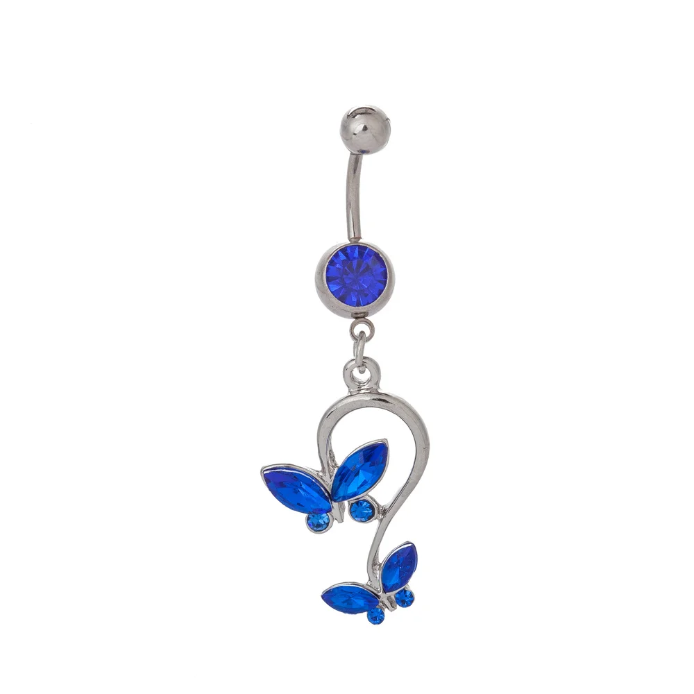 Hot Sale Medical Steel Belly Button Rings Butterfly Crystal Body Jewelry Piercing Belly Navel