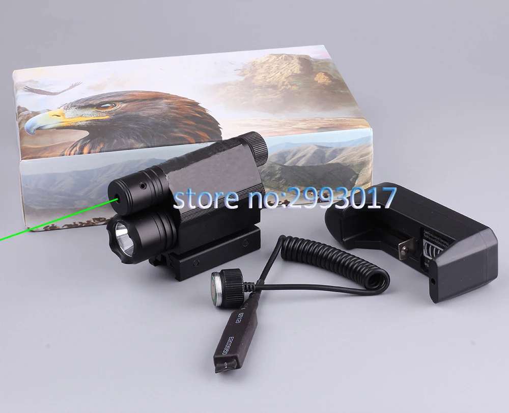 

5mW Powerful Tactical Green Laser Sight Scope Set 200 Lumen LED Flashlight Combo With Remote Pressure Switch