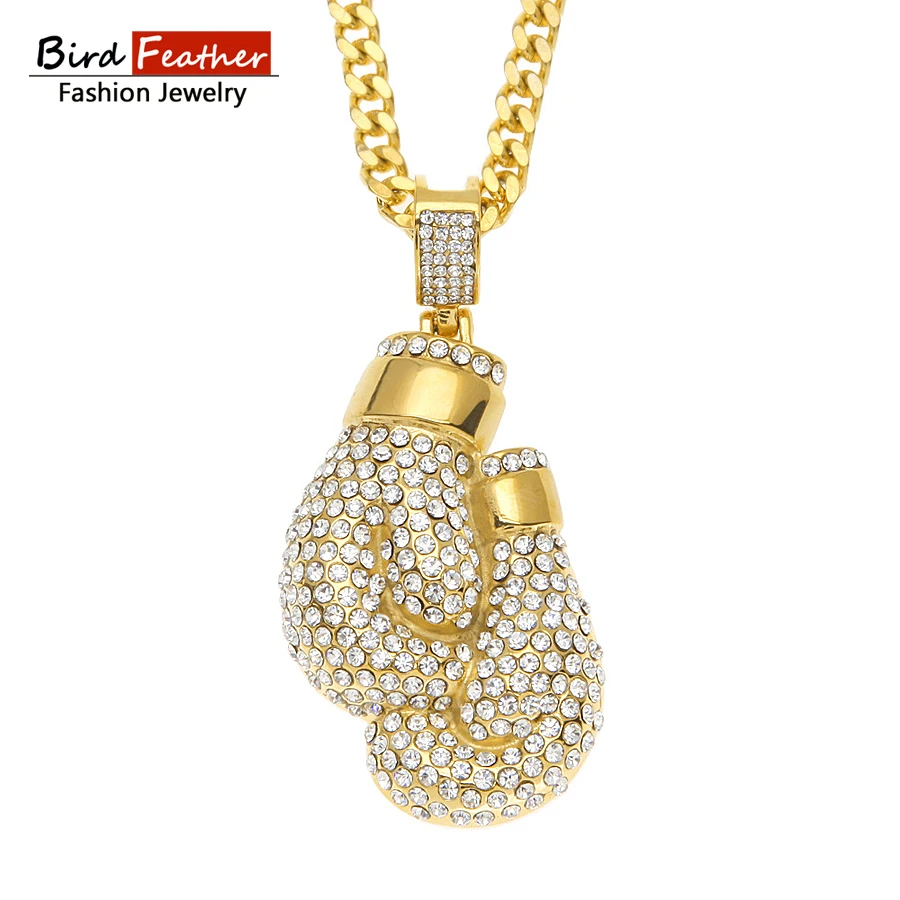 Bird Feather Stainless Steel Necklace for men women Boxing Gloves