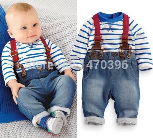 Neonato Bambino Bambini Dei Ragazzi Della Banda T Shirt + Jeans Bretelle  Tuta 2 pz Outfit|kids boy|baby kids boyboys striped - AliExpress