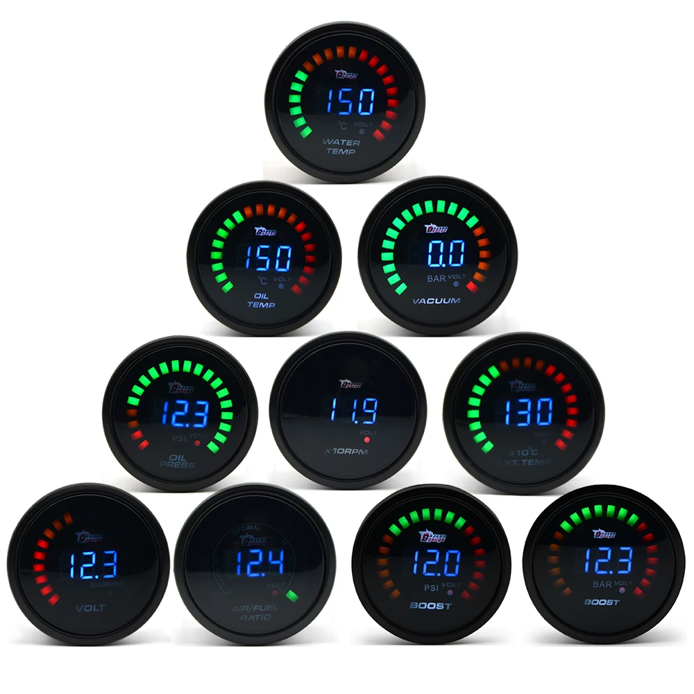 

DRAGON GAUGE 2" 52mm Boost/Water Temp/Oil Temp/Oil Pressure/Tachometer/Volt/Air Fuel Ratio/EGT/Vacuum Meter Digital+Gauge Pods