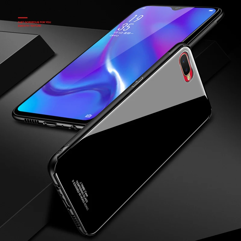 OPPOK1 Tempered Glass Case for OPPO K1 Hard Cover Soft Edge Mirror Surface Glass Back Cover for OPPO K1 Case