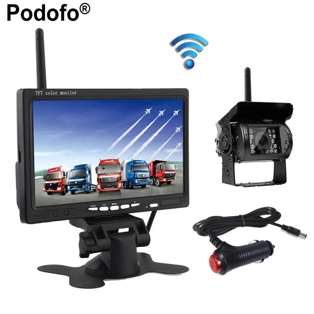 Podofo Wireless 7 Inch HD TFT LCD Vehicle Rear View Monitor Backup font b Camera b