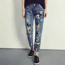 Джинсы Для женщин Повседневное ботильоны из джинсовой ткани-Длина брюки-бойфренды Для женщин принт повседневные брюки-гаремы брюки женский плюс Размеры 4XL 5XL