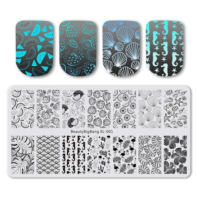 BeautyBigBang 6*12 см прямоугольные пластины для штамповки ногтей летние цветочные геометрические наклейки для ногтей шаблон и форма для ногтей трафареты - Цвет: 01