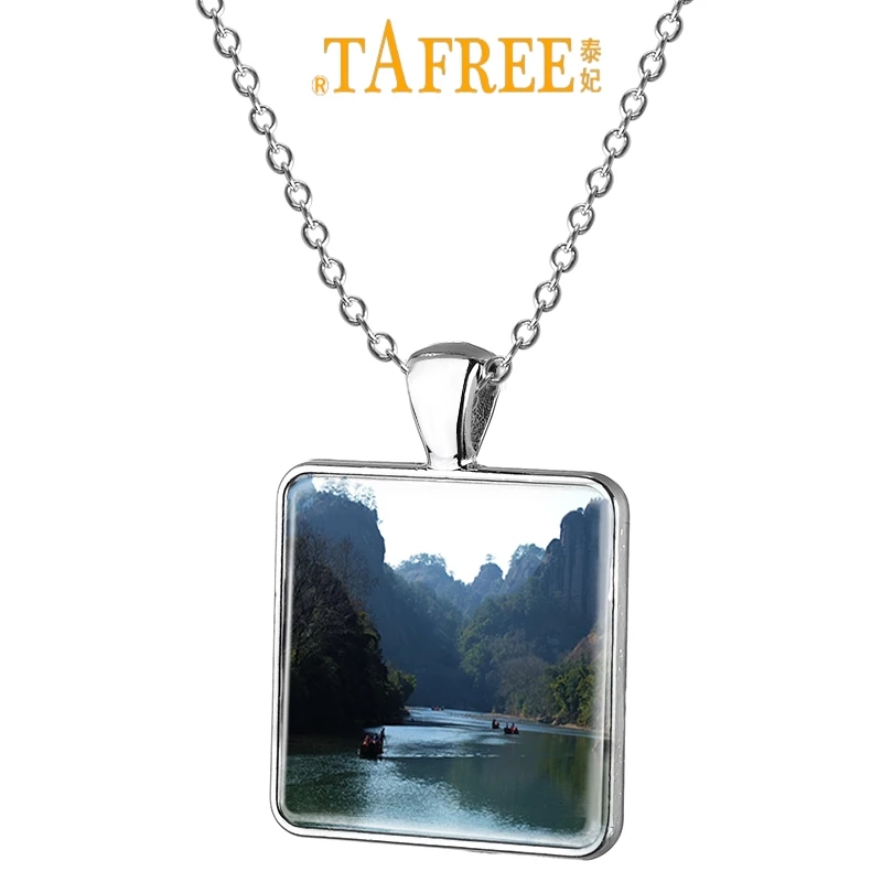 

TAFREE Simple Design Mount Wuyi Scenery Square Necklace Beautiful Pendant Chain Necklace For Gift WY08