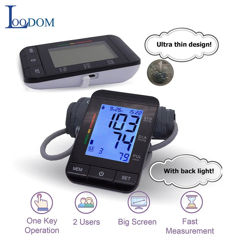 

Loodom Home Care Digital Arm Blood Pressure Monitor Sphygmomanometer Upper Cuff Heart Beat Meter