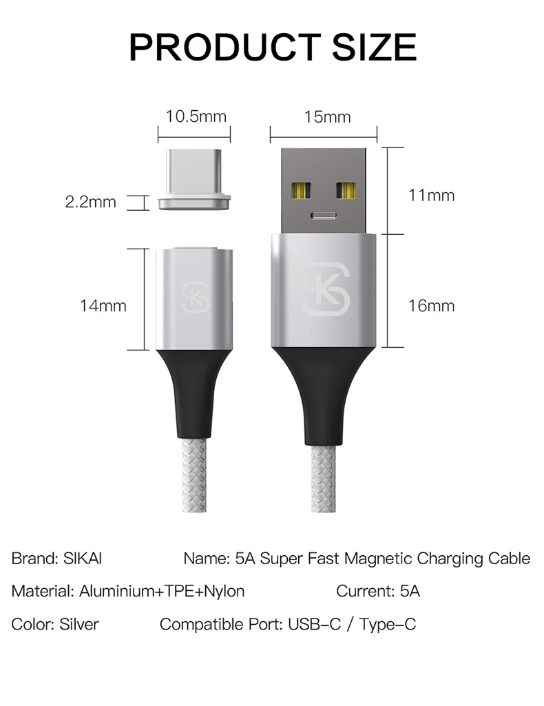 Магнитные кабели 3 в 1 Micro usb Type C 5A 3A супер быстрая зарядка для iphone huawei P10 20 honor мобильный телефон данных SIKAI QC 4,0