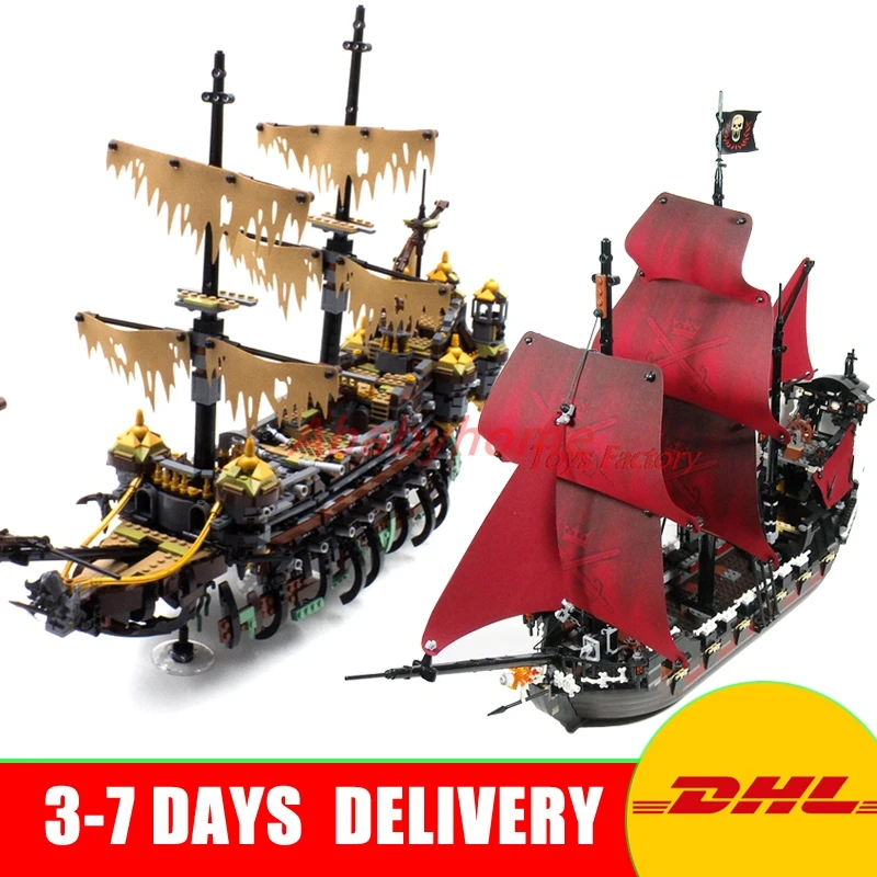 

DHL Copy 71042 LEPIN 16042 2344PCS Pirate of The CaribbeanThe Slient Mary Set+16009 Queen Anne's Reveage Ship Building Blocks