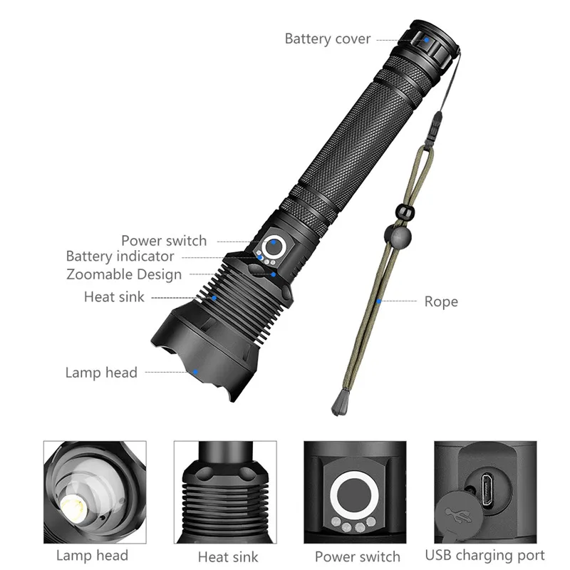 SANYI XHP70 XHP50 светодиодный фонарик фонарь USB перезаряжаемая лампа Zoomable Tactical defense 26650 фонарь для кемпинга и охоты