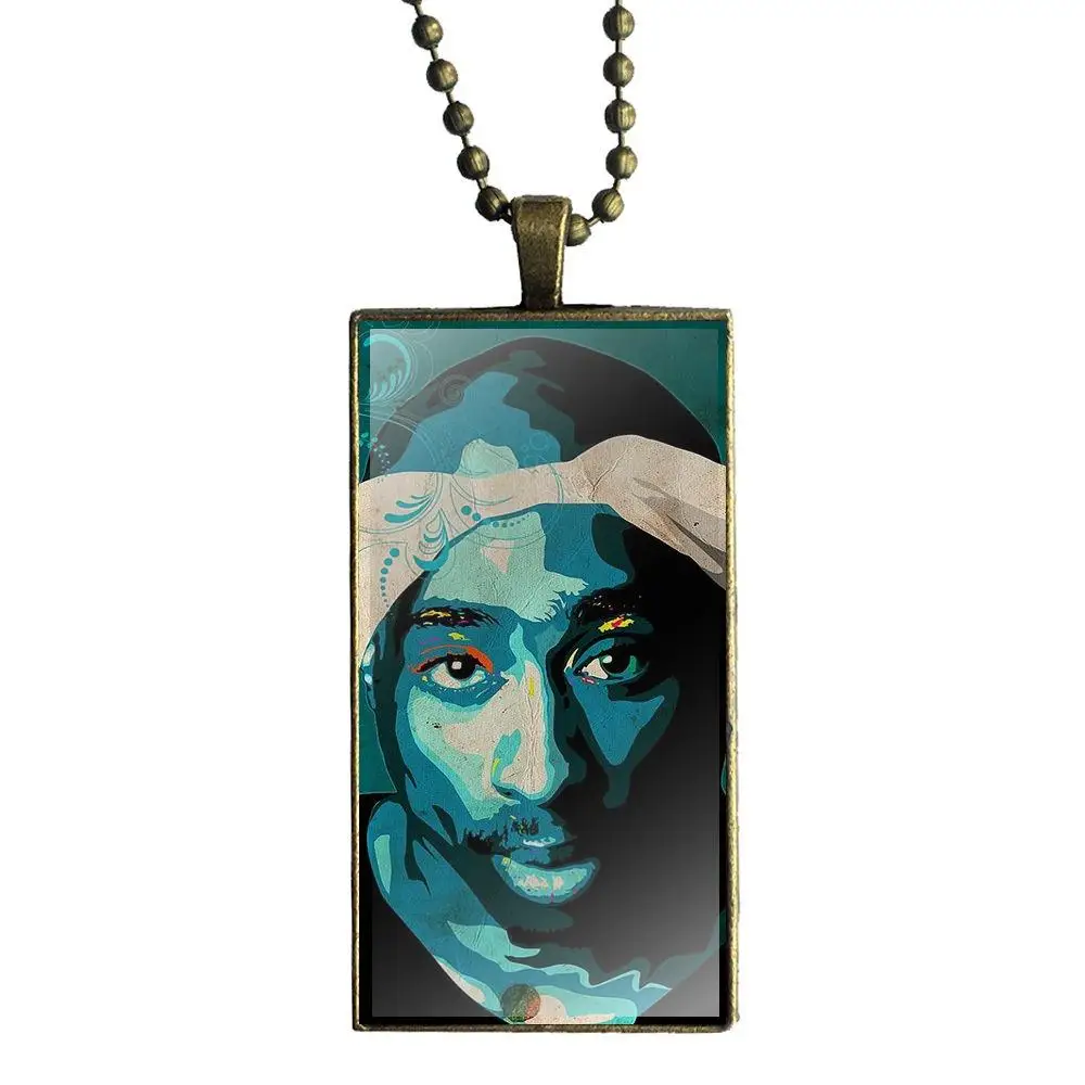 Роскошная печать 2pac Tupac Shakur, модный стеклянный кабошон, подвеска, прямоугольное ожерелье, колье, ожерелье, ювелирные изделия для девочек, лучший подарок - Окраска металла: as picture