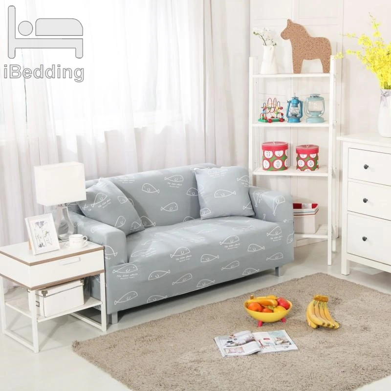 

Light Gray Fish Simple Stretch Sofa Protector Cover for Living Room Sofa Slipcovers Sectional L Shape Sofacover 1/2/3/4 Seater