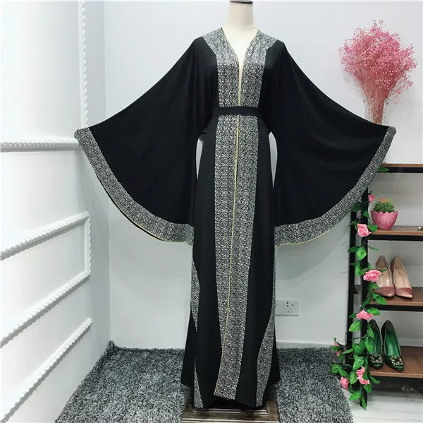 Роскошный Femme кимоно кафтан Handstudded платье из Дубая исламский, мусульманский платье хиджаб абайя Восточный халат из марокена Катар Оман Турецкая одежда - Цвет: Черный