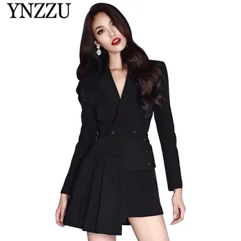 

2019 New Elegant Office Lady Suit Sets Solid Slim Blazer Women and Irregular Pleated Mini Skirt Suit Two Pieces Women Sets AO827