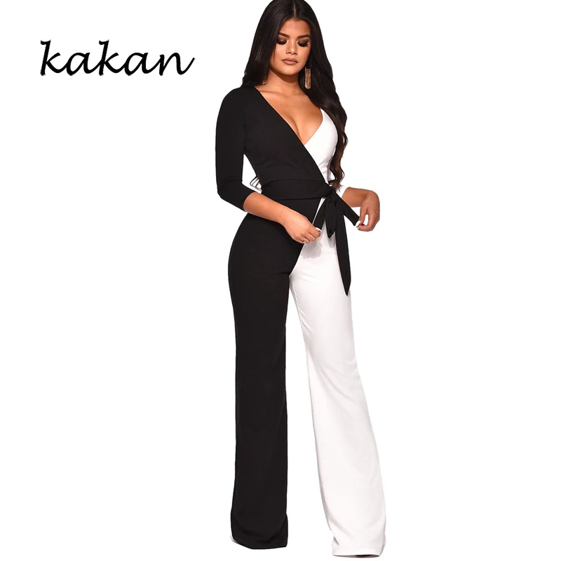 

Kakan spring new women's jumpsuit black and white colorblock jumpsuit sexy wide-leg jumpsuit female