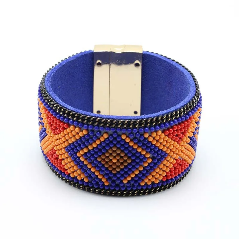 Ретро Национальный стиль, браслет из бисера, бразильские многоцветные геометрические браслеты и браслеты, широкий магнитный браслет с пряжкой, богемные женские браслеты - Окраска металла: 5