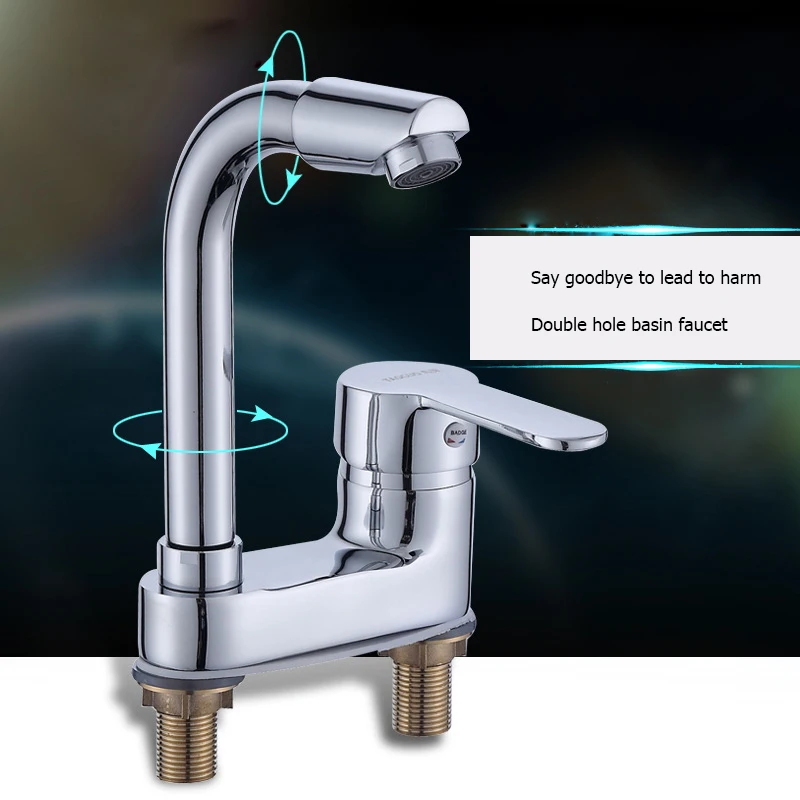 Amoy fruit double hole basin faucet hot and cold faucet three hole washbasin faucet hot and cold Korean version