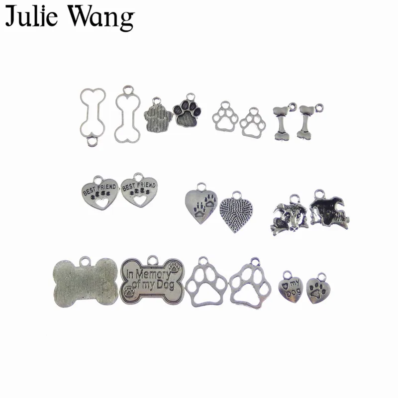 Julie Wang, 10 шт., сплав, античное серебро, мие, кость, собака, следы, сердце, подвески, сплав, ожерелье, подвески, сделай сам, аксессуары для изготовления ювелирных изделий
