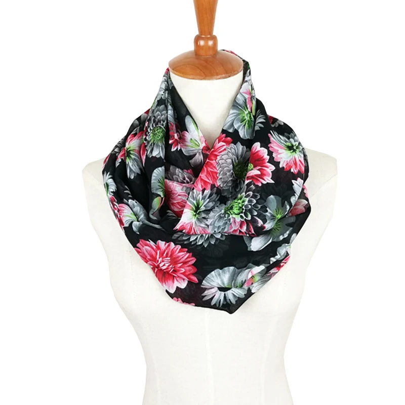 Leo anvi, модный дизайн, хризантема, Шелковый шифоновый шарф, теплый для женщин, трубчатые шарфы, дамские кольца, цветочный принт, бесконечный шарф