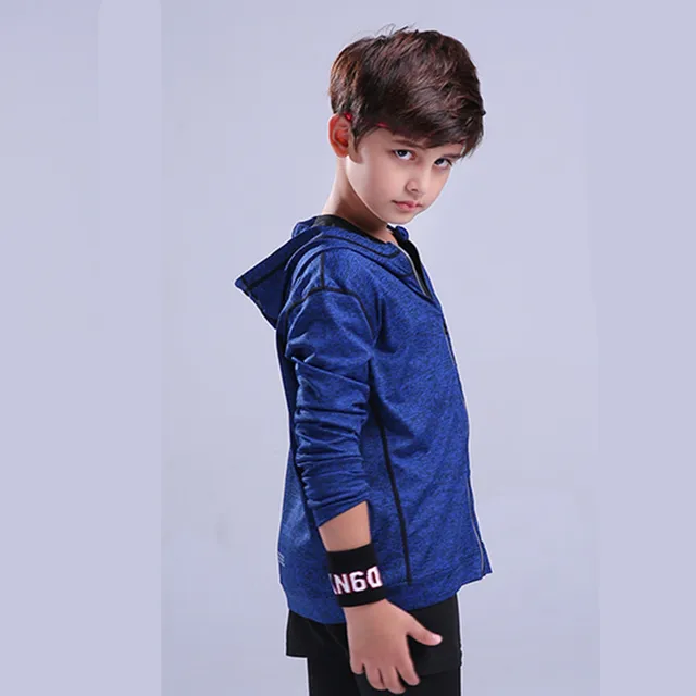 2018 Boys Fitness Jacket For Long Sleeve Coats Hoodied Autumn Spring kids Jackets Quick Dry Zipper Workout Tops Gyms Clothing