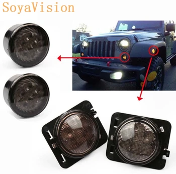 

A set of 2007-2016 For Jeep Wrangler JK Smoke Lens Amber LED Front Turn Signal Light + Fender Side Marker Parking Lamp