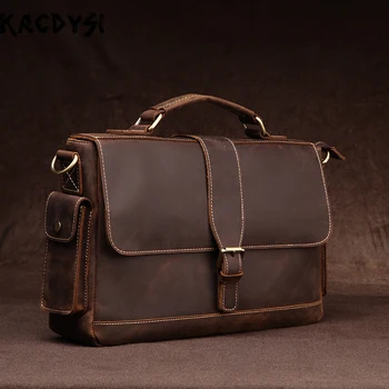 

Vintage Real Crazy Horse Leather Men's Business Pack Cow Leather Briefcase Bags Casual Man Tote Messenger Satchel Purse Designer