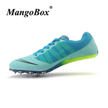 Couples Track and Field Shoes Sky Blue Green Spikes Shoes Athletics Woman Spring Summer Lightweight Male Running Nails Sneakers