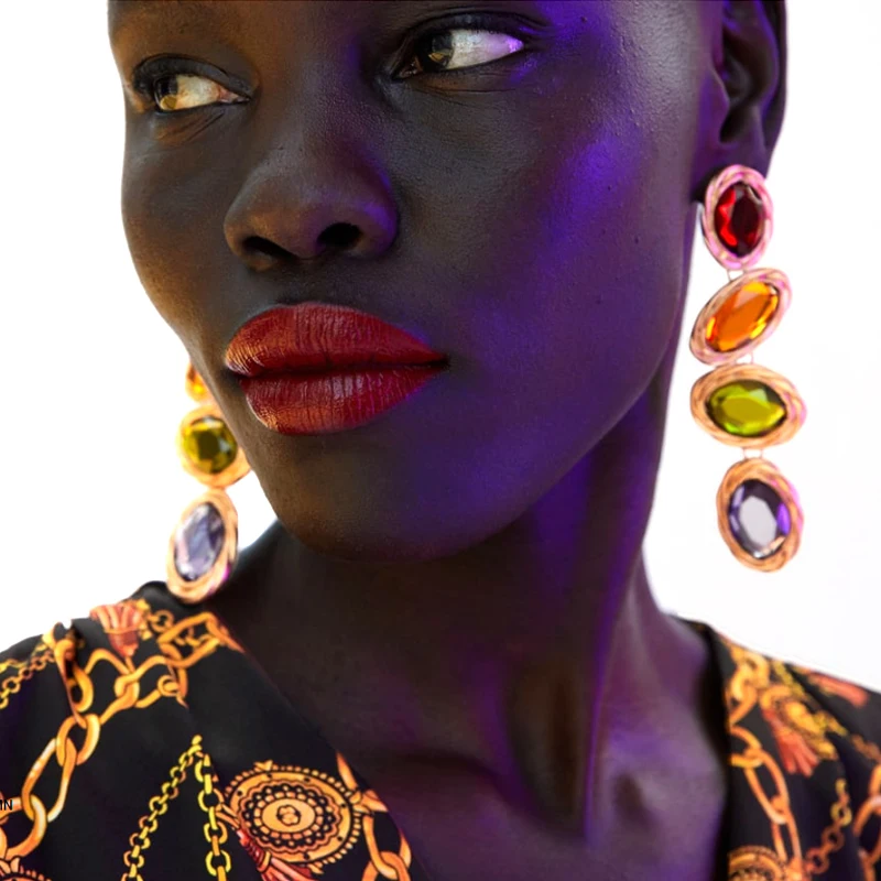 

JUJIA ZA Long Multi Crystal Drop Earrings Women Trendy 2019 Geometric Pendant Earrings Wedding Party ZA Jewelry Christmas