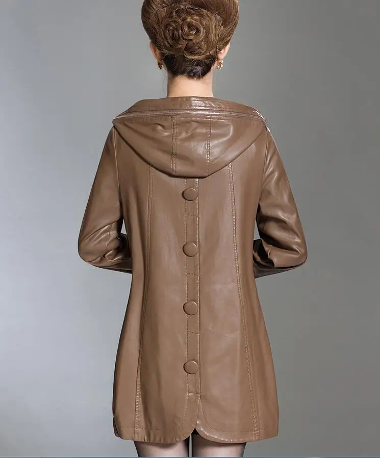 Кожаная куртка Для женщин кожаные пальто длинные на весну и зиму Повседневное Модные женские куртки и пальто плюс Размеры XL 2XL 3XL 4XL 5XL