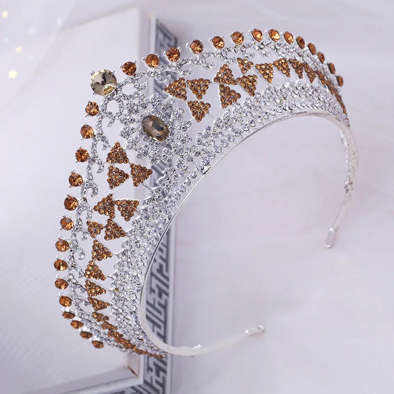 

New Design Gold Crystal Tiara Handmade Bridal Crown Hairband Queen Big Bridal Wedding Crowns Hair Accessories Headband Jewelry