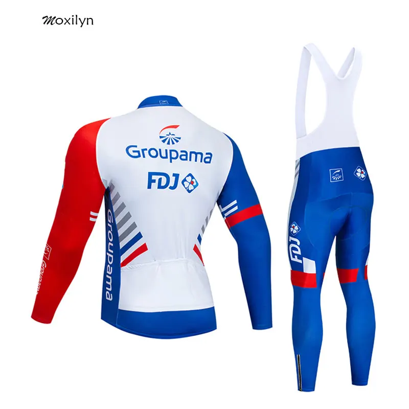 Moxilyn GROUPAMA FDJ Team Cycling Jersey and 9D Bike Long Set Ropa Ciclismo Mens Winter Fleece Warm Cycling Clothing Mens