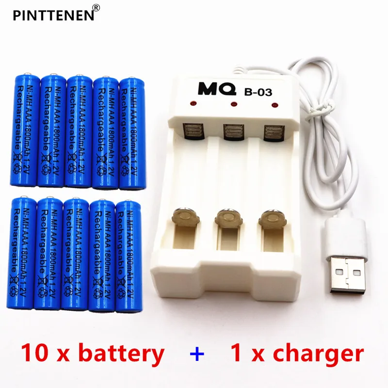 10PCS large capacity AAA rechargeable battery NiMH 1.2V blue 1800mAh