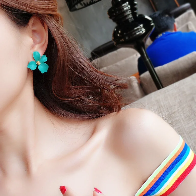 Flower Earrings Korean Style Cute For Women Fashion Sweet Jewelry Colorful