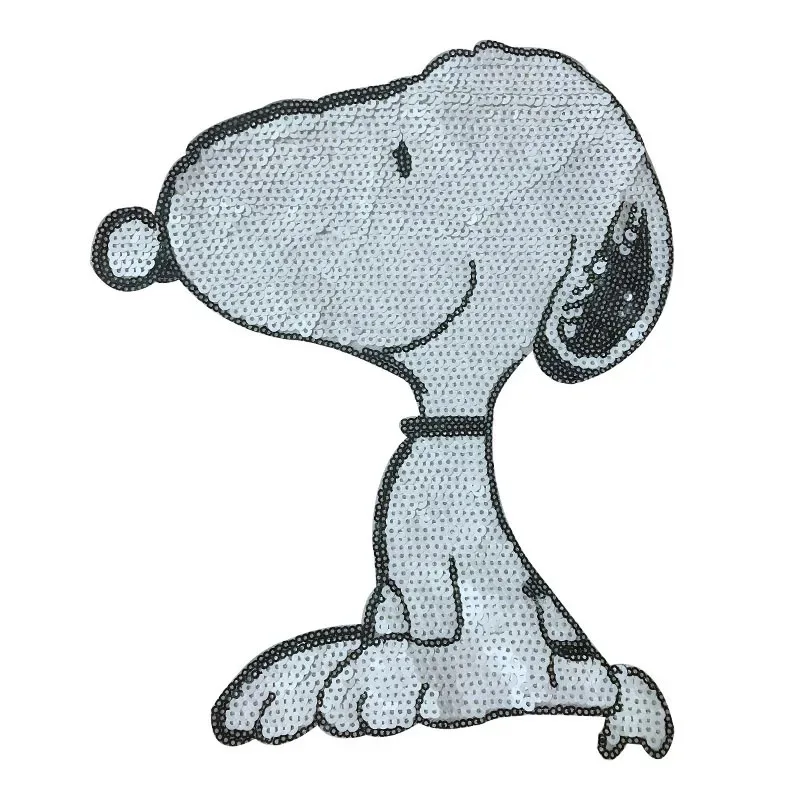 

Large White Snoopy Dog Sequined Sew on Patches for Clothes Cartoon Sequins SNOPY Patch Sewing DIY 2pcs/lot