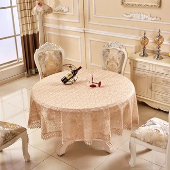 

European Style Round Solid Embroidered Floral Wedding Banquet Table cloth Crocheted Lace Table Mat Big Tablecloths Table Cover