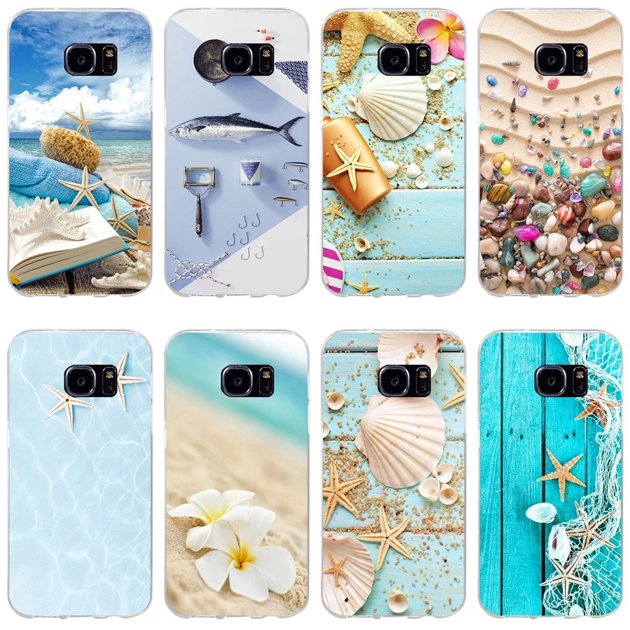 8H Blue Wood Seashells Sea Star Custodia Morbida In Silicone Tpu Per Samsung Galaxy S6 S6 S7 Edge S8 S9 Plus Custodia