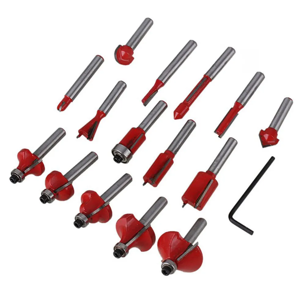 15pcs 1/4" 1/2" Professional Woodworking Milling Drill Cutter Bit Set