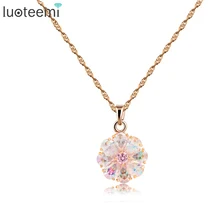 LUOTEEMI Wholesale Fashion Rainbow Crystal CZ Pendant Necklace Trendy Gold Plated Zircon Necklaces for Women Classic Designs