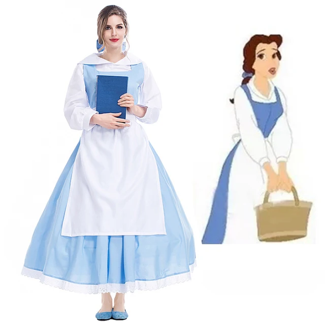 new adult princess belle dress beauty and the beast cosplay costume blue maid dress halloween costumes