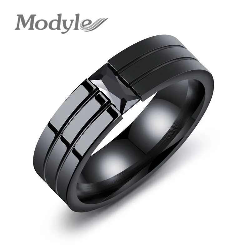 

Modyle Punk Cool Simple Black CZ Stone Ring For Men Stainless Steel Wedding Band Engagement Ring