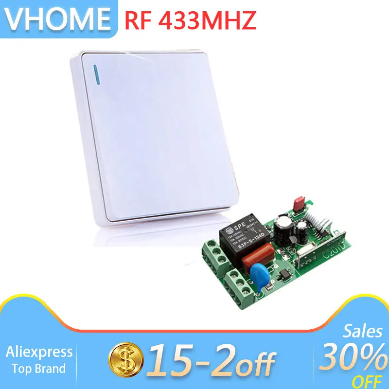 

Vhome Wireless button Remote Control RF 433 Mhz 220V Switch Learning Code Receiver Transmitter Hall Ceiling Polit Lights