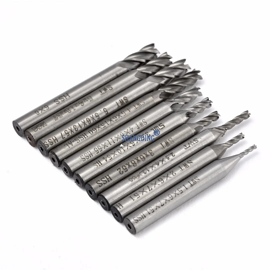 10Pcs HSS 4 Flute End Mill Super Quality Milling Cutter Tools Set 1.5/2/2.5/3/3.5/4/4.5/5/5.5/6mm