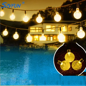 

Szvfun Outdoor Lighting Solar Light 6M 30 LED String Lights Ball Crystal Festoon Light Bulb for Christmas Garden Decorations