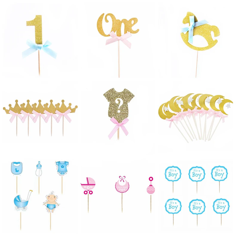 

Many Happy First Birthday Cupcake Toppers 1st Baby Boy Girl Decorations I AM ONE My 1 Year Birthday party supplies