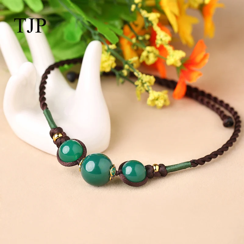 

Short clavicle necklace green agate simple retro neck ornament wild clothes accessories national wind neck chain female