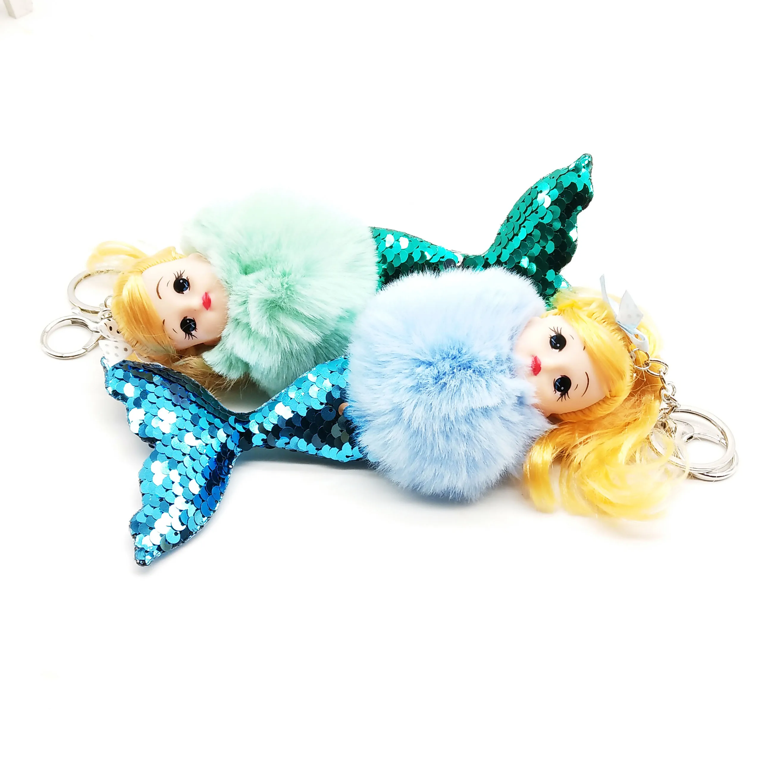 

ZOEBER Fish Girl Mermaid Pompom Keychain Animal Mermaid Keychain Lovely Rabbit Fur Ball Car Keyring Women Key Holder Bag Jewelry