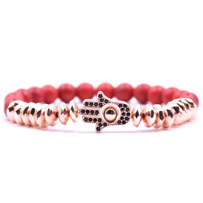 

KANGKANG Charm Natural stone bracelets High quality Zirconia Rose gold Hand model Men bracelets Hematite Bracelet For Women Men